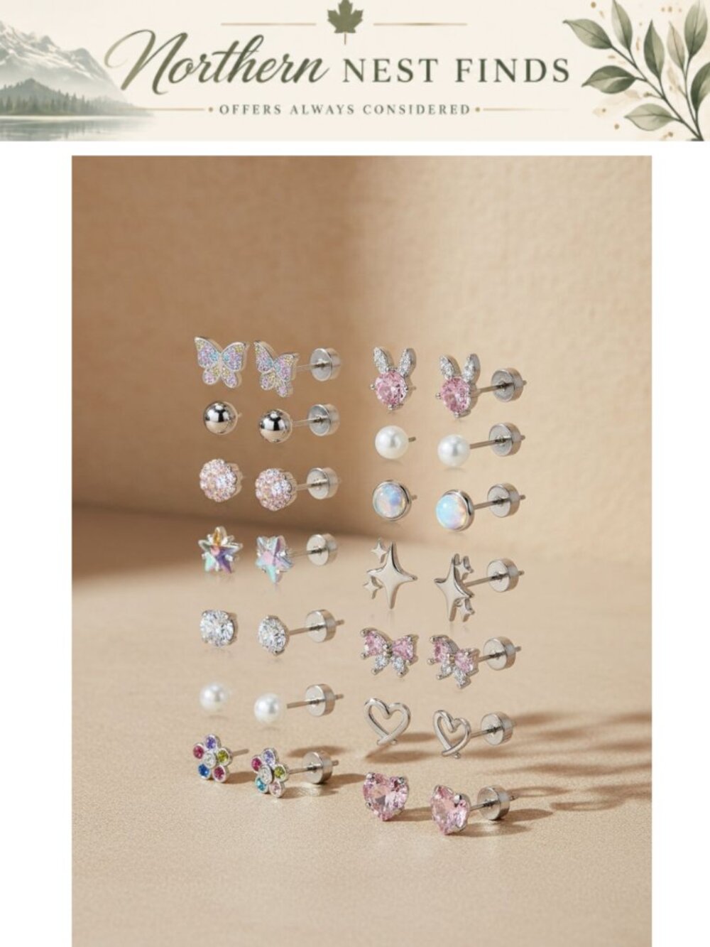 Surgical Steel Screw Back Stud Earrings Set Hypoallergenic